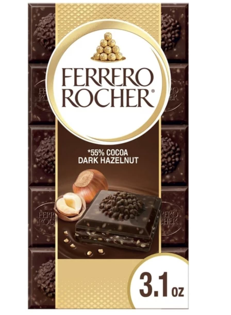 Ferrero Rocher – Barra de chocolate oscuro y avellana, 3.1 onzas, paquete de 2 (6.2 onzas en total)