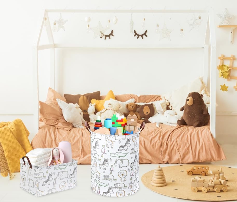 Cesta de lavandería para niños, canasta plegable verde para decoración de habitación de niños, canasta de animales, bonita canasta de
