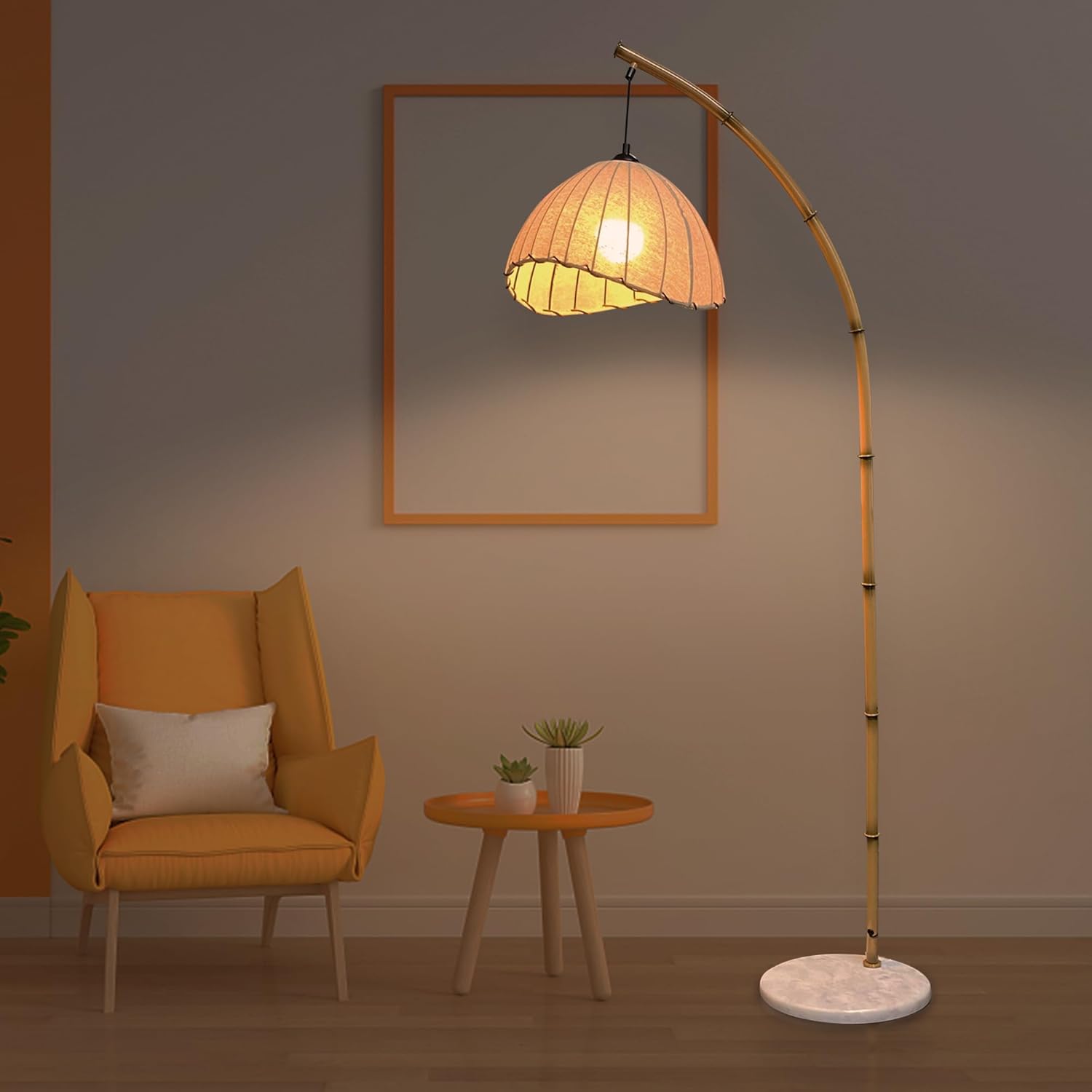 Lámpara de pie retro de bambú para sala de estar, lámparas de lectura altas, lámpara vertical colgante bohemia moderna estilo ratán antiguo para