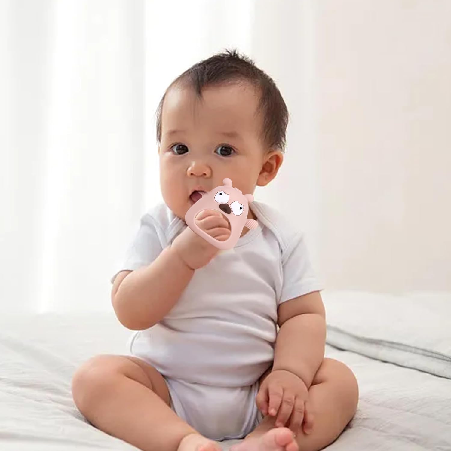 Juguetes de dentición para bebés de 0 a 6 a 12 meses, mordedor para bebés que nunca se caen para aliviar la dentición, manoplas de mano de silicona