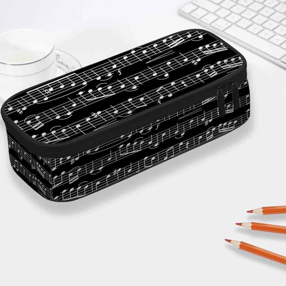 Estuche para lápices de notas musicales, gran capacidad, bolsa de maquillaje para oficina, universidad, color blanco y negro