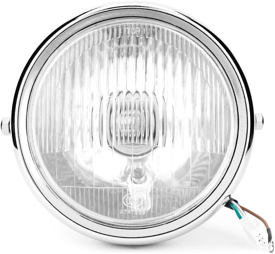 Acouto Faro delantero de motocicleta de 12 V, 5.75 pulgadas, universal, modificado, retro, carcasa plateada, lente blanca, faro delantero para GN125