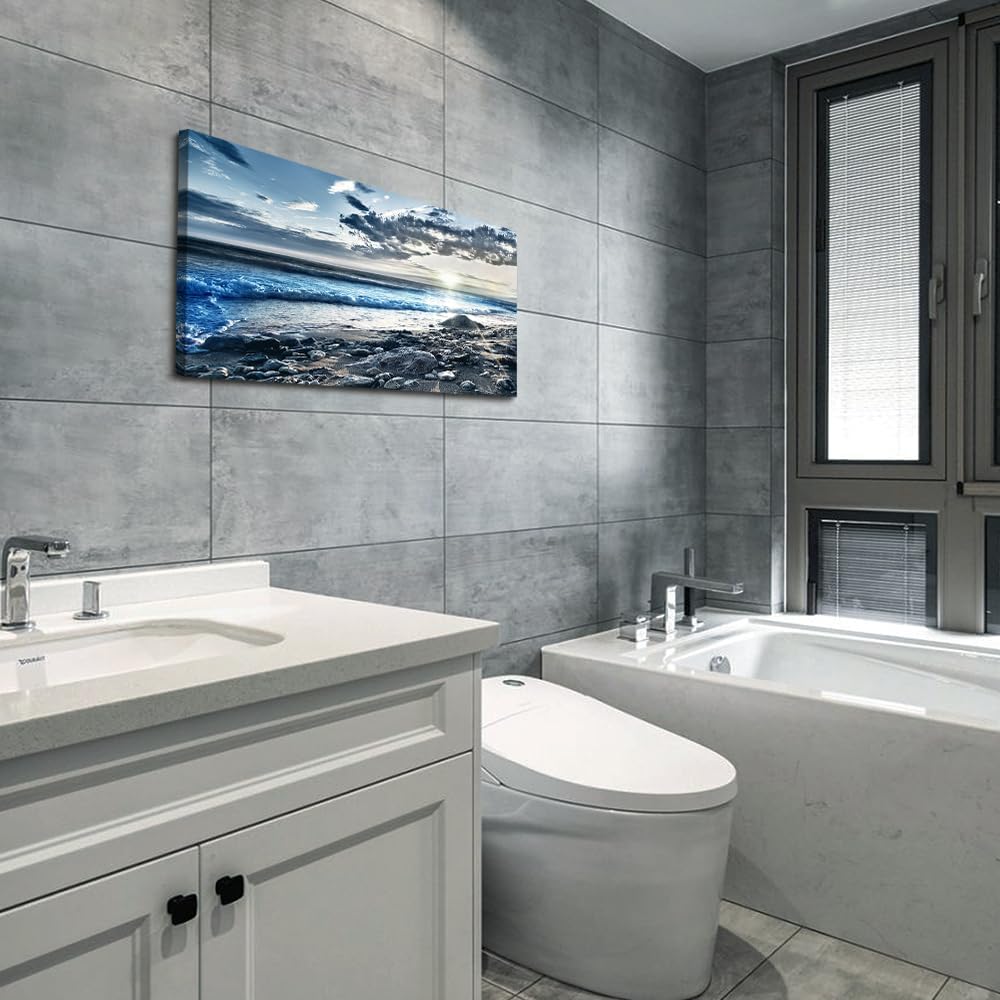 Arte de pared para sala de estar, decoración de pared para dormitorio, póster de gran tamaño, azul, playa, sol, océano, paisaje, impresiones, obras