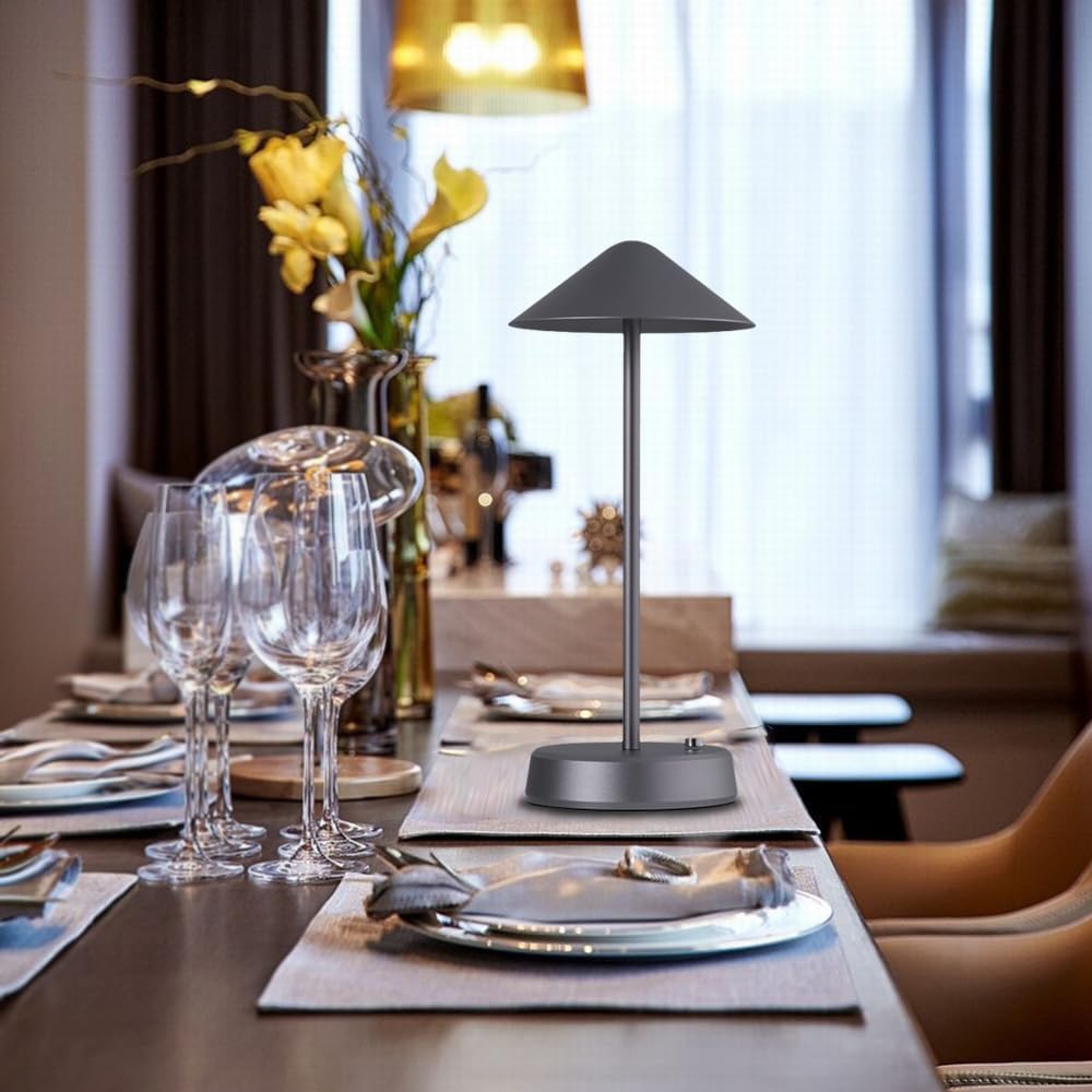 Lámpara de escritorio portátil de metal, lámpara de mesa LED de metal inalámbrica, lámpara recargable de control táctil de 3 colores, lámpara de