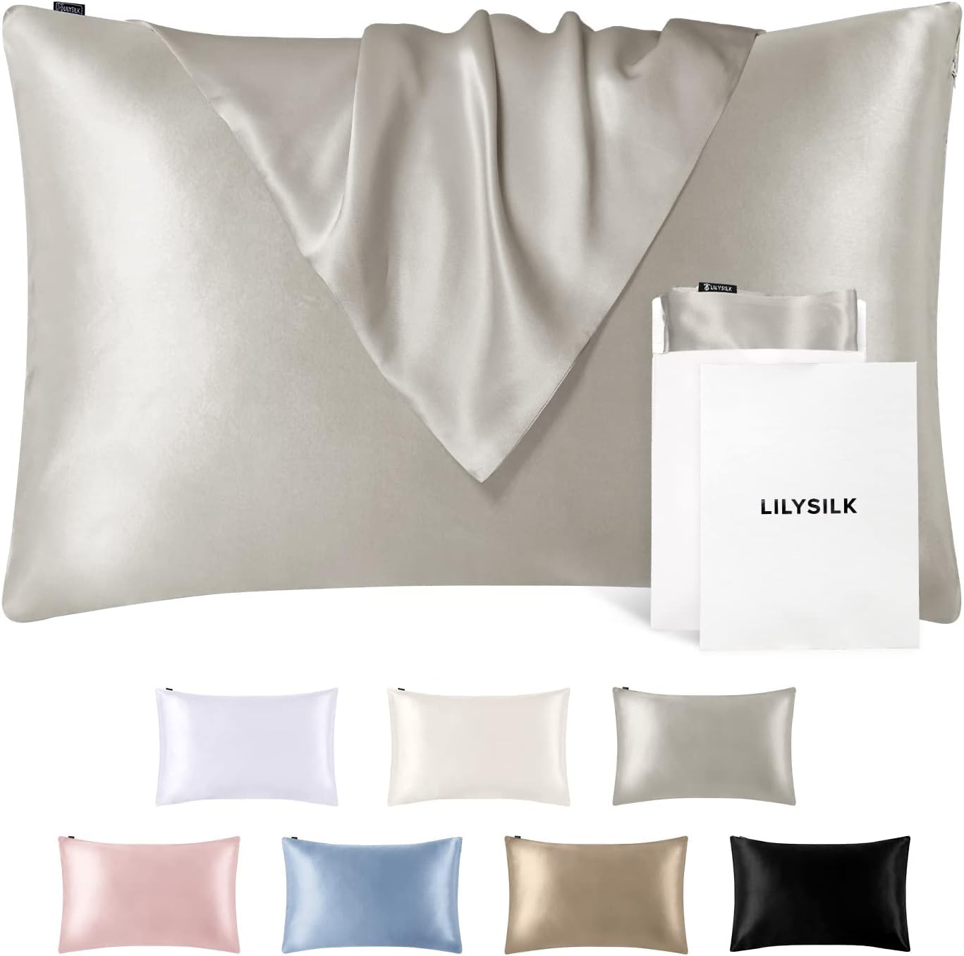 LilySilk – Funda de almohada de seda para cabello y piel, 100% seda morera de 19 momme a ambos lados con cremallera oculta