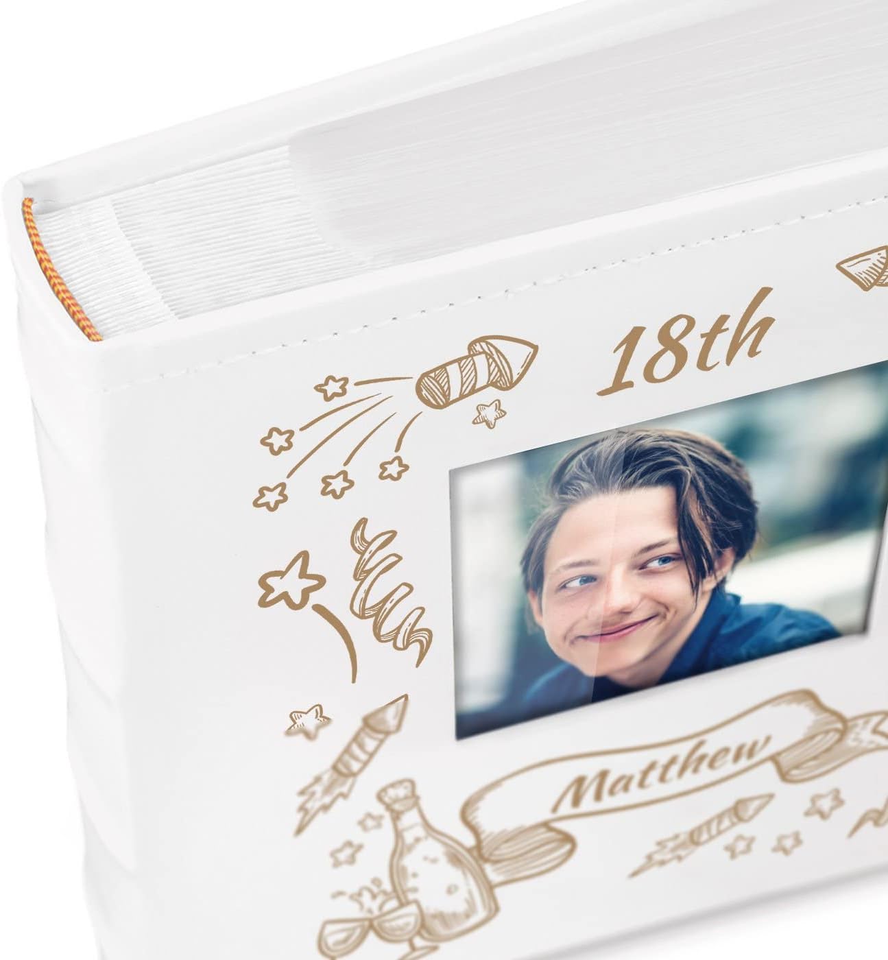Maverton Álbum de fotos Slip-In para hombre – Tapa grabable con marco de fotos – Piel sintética blanca- 200 imágenes- Álbum personalizado para él –