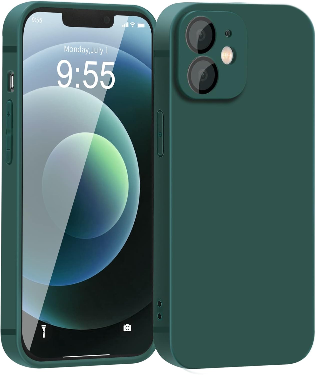 YZR Funda de silicona para iPhone 12 de 6.1 pulgadas, protección individual para cada lente, funda de silicona líquida con forro de microfibra