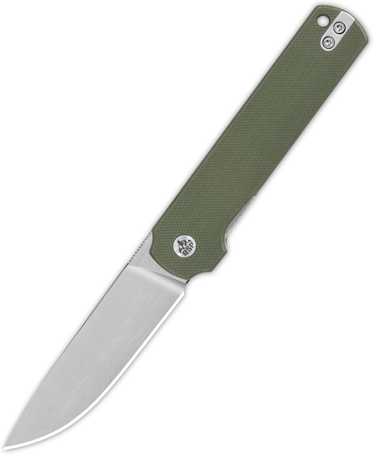 QSP Cuchillo plegable de bolsillo modelo LARK, hoja 14C28N con asas G10 y fibra de carbono, volantes delanterostraseros, peso ligero para EDC (verde