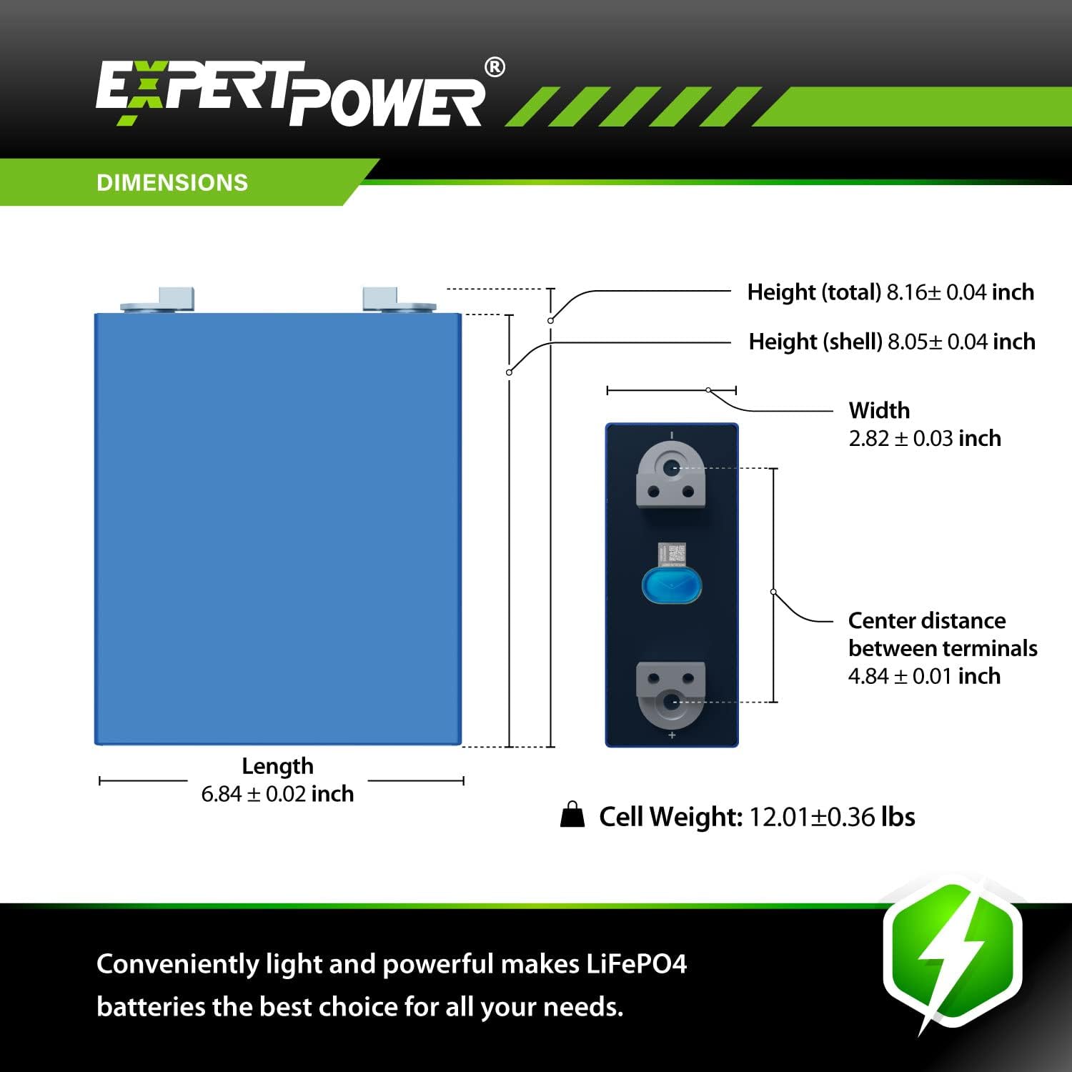 ExpertPower Paquete de 4 pilas de batería de litio LiFePO4 de 3.2 V 304 Ah  Ciclos de vida de grado A+ 4000-7000 y vida útil de 10 años  Ciclo