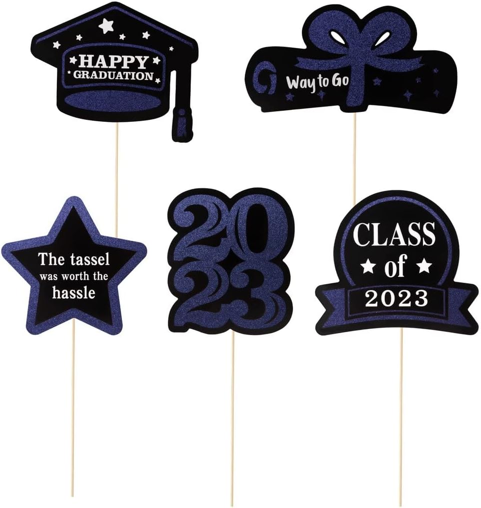 30 centros de mesa de fiesta de graduación, palitos de centro de mesa de graduación con purpurina 2023, adornos para pasteles de clase 2023,