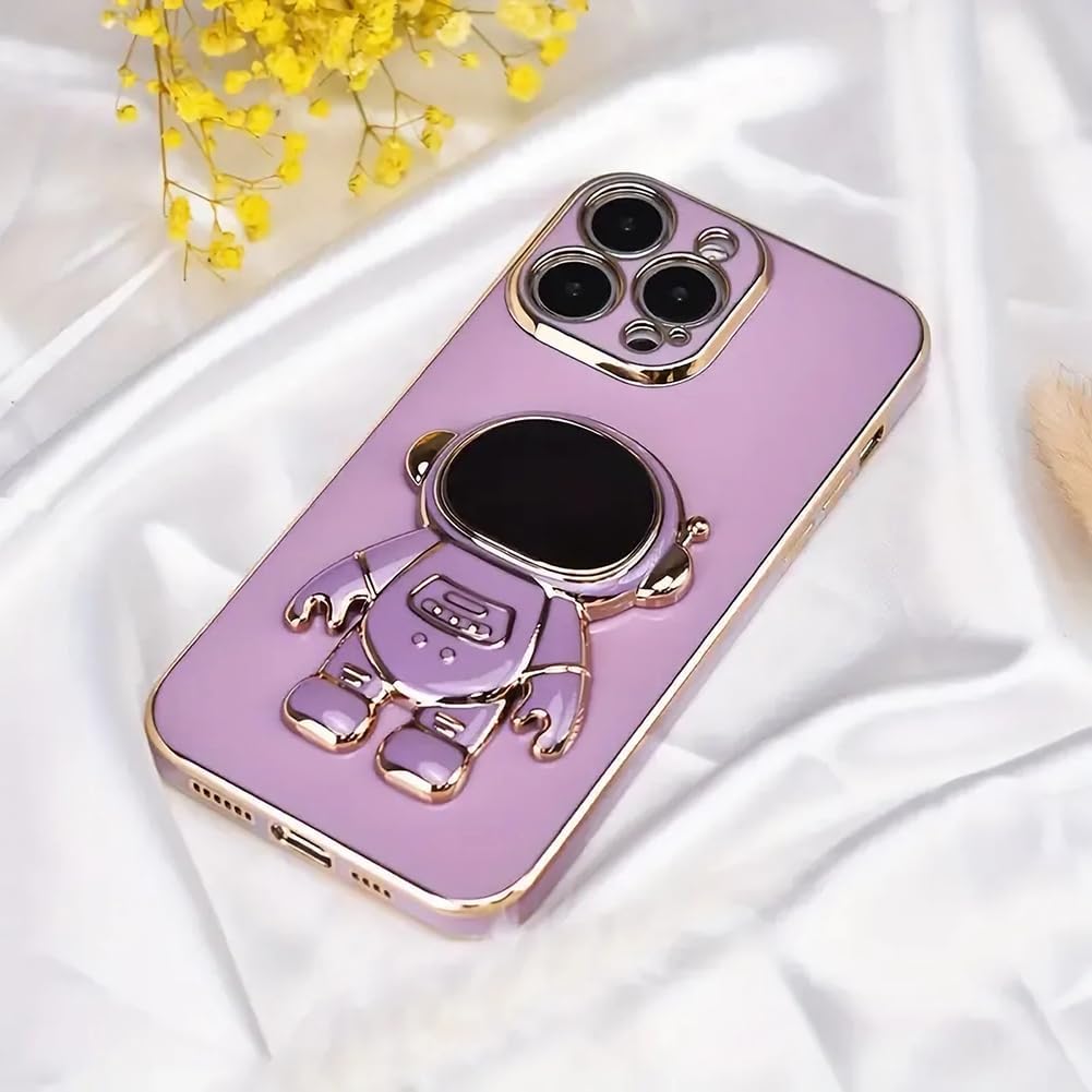 AIGOMARA Funda compatible con iPhone 15 Pro Max, funda con soporte oculto de astronauta chapado en 6D, soporte plegable de astronauta, TPU suave, a