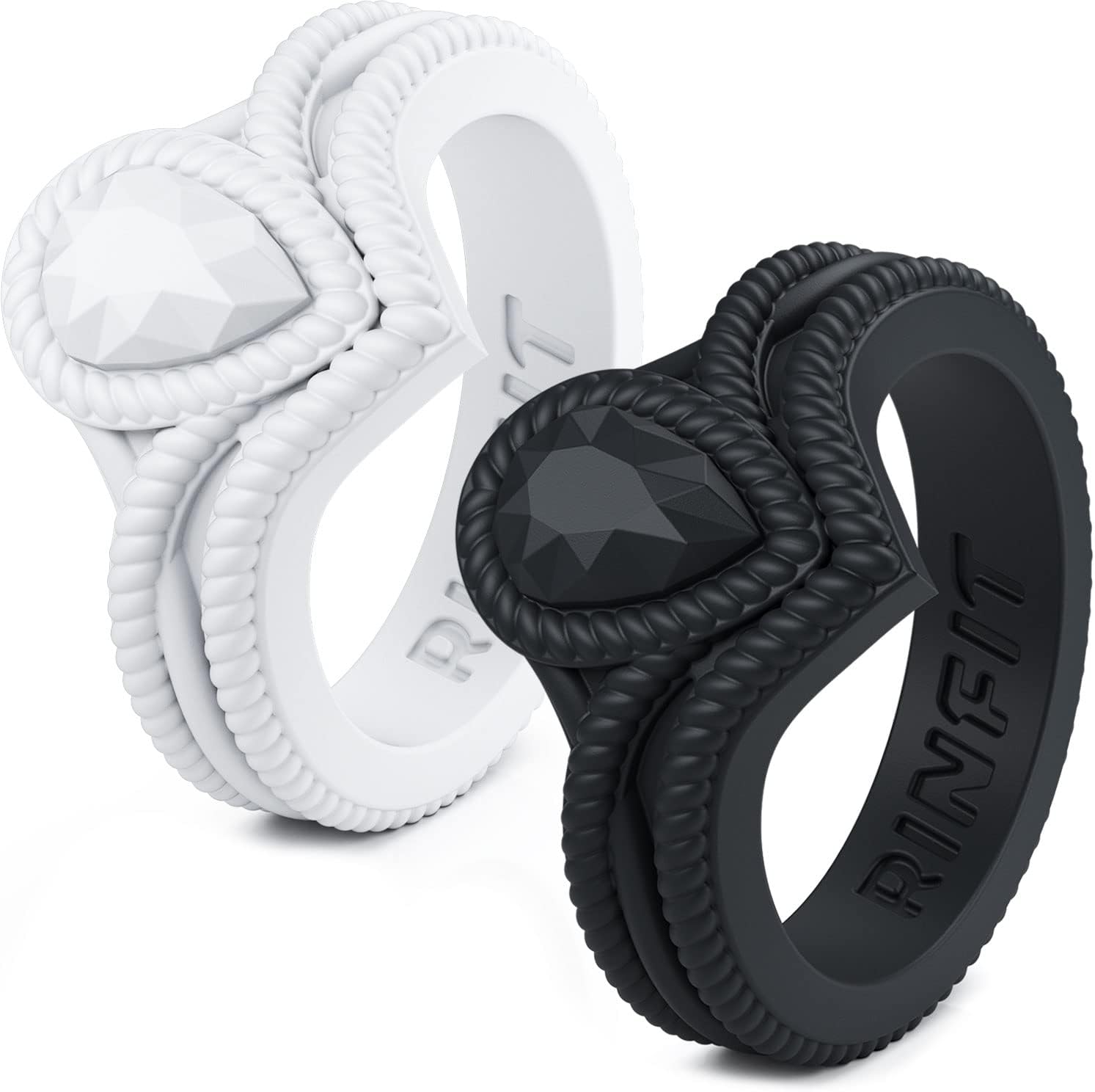 Rinfit – Anillos de silicona para mujer, anillos de boda de goma, alianzas de silicona, colección Pear Diamond