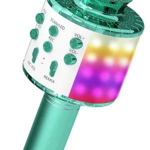 OVELLIC – Micrófono de mano inalámbrico con Bluetooth y luces LED, portátil con altavoz para karaoke regalo para niñas, niños y adultos de todas las OVELLIC – Micrófono de mano inalámbrico con Bluetooth y luces LED, portátil con altavoz para karaoke regalo para niñas, niños y adultos de todas las