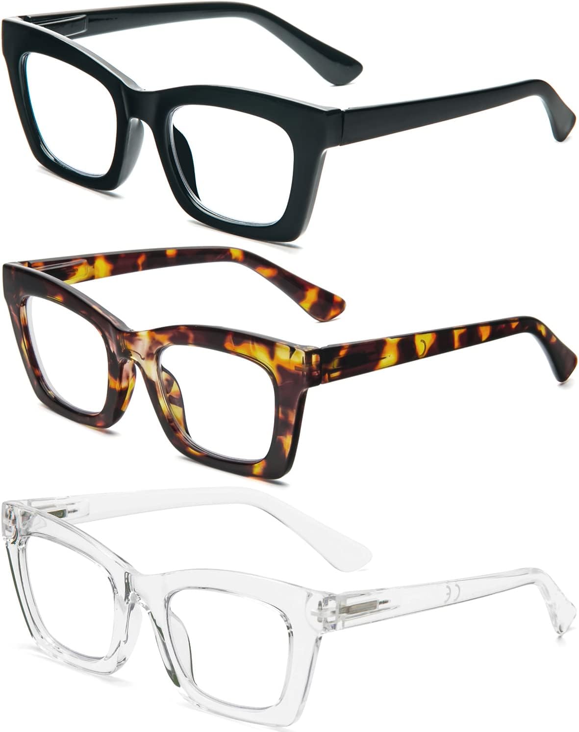 REAVEE Oprah Style – Lentes de lectura para mujer, con bloqueo de luz azul, bonitos lentes cuadrados de gran tamaño, bisagra de resorte