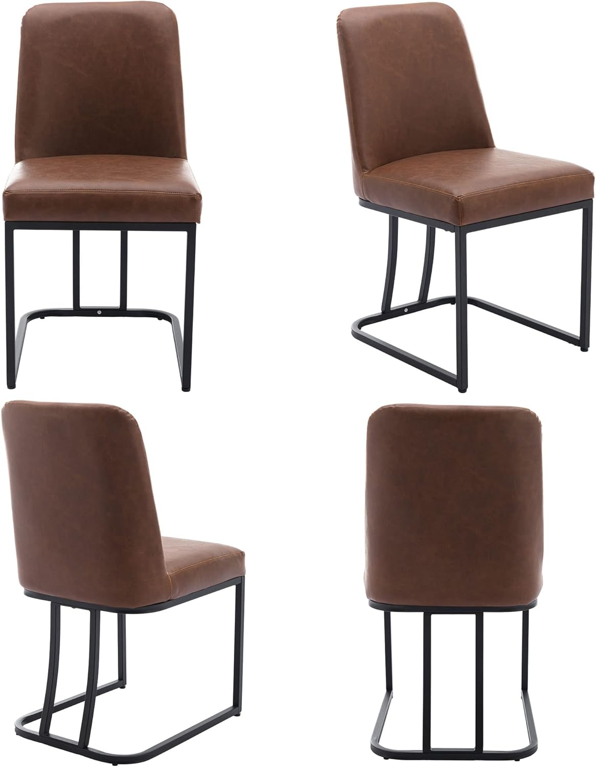 VESCASA Sillas de comedor tapizadas de piel sintética con respaldo, sillas modernas de mediados de siglo con marco de metal negro para comedor,