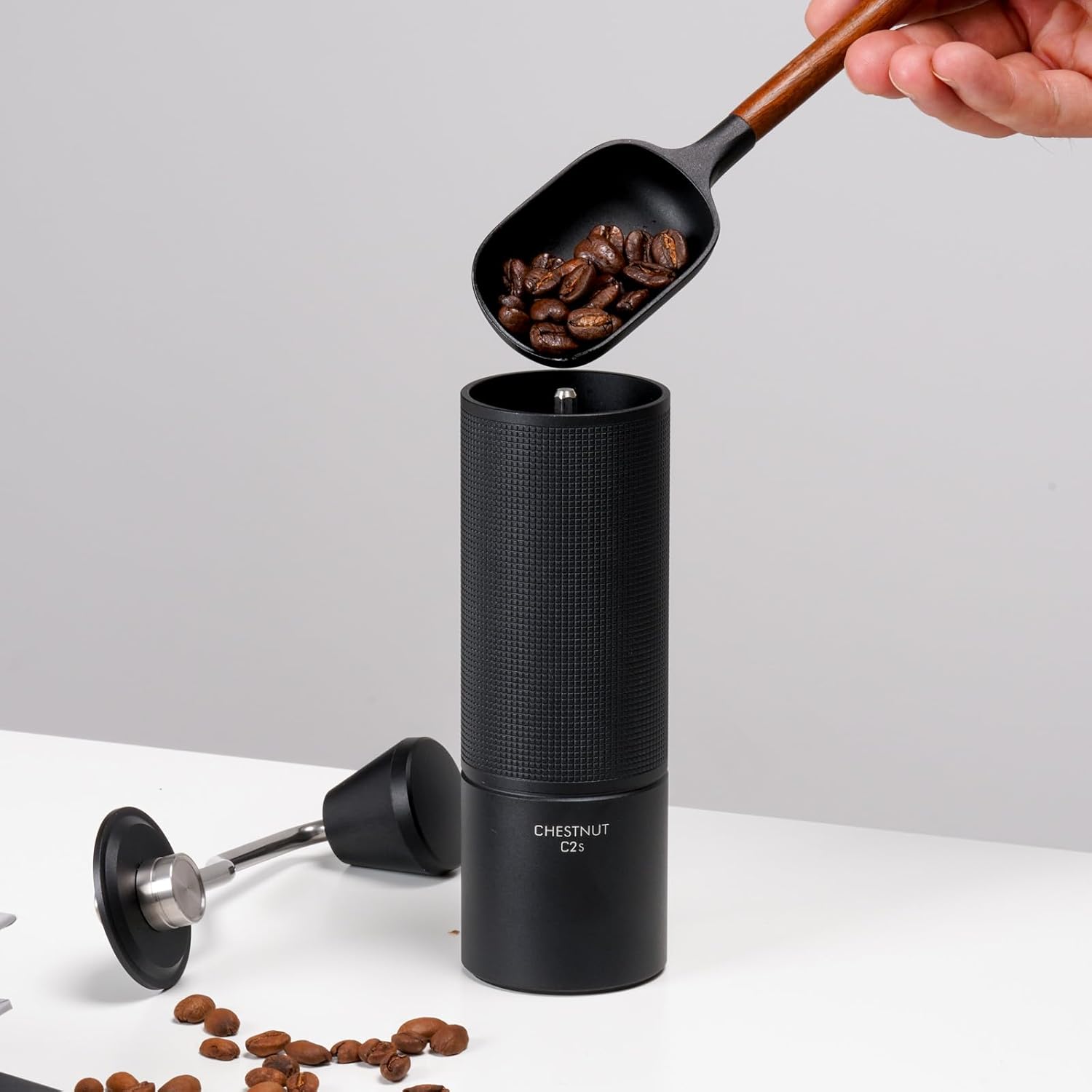 TIMEMORE Molinillo de café manual de acero inoxidable, molinillo de mano cónico para rebabas, castaño, C2S, capacidad de ajuste ajustable interna,