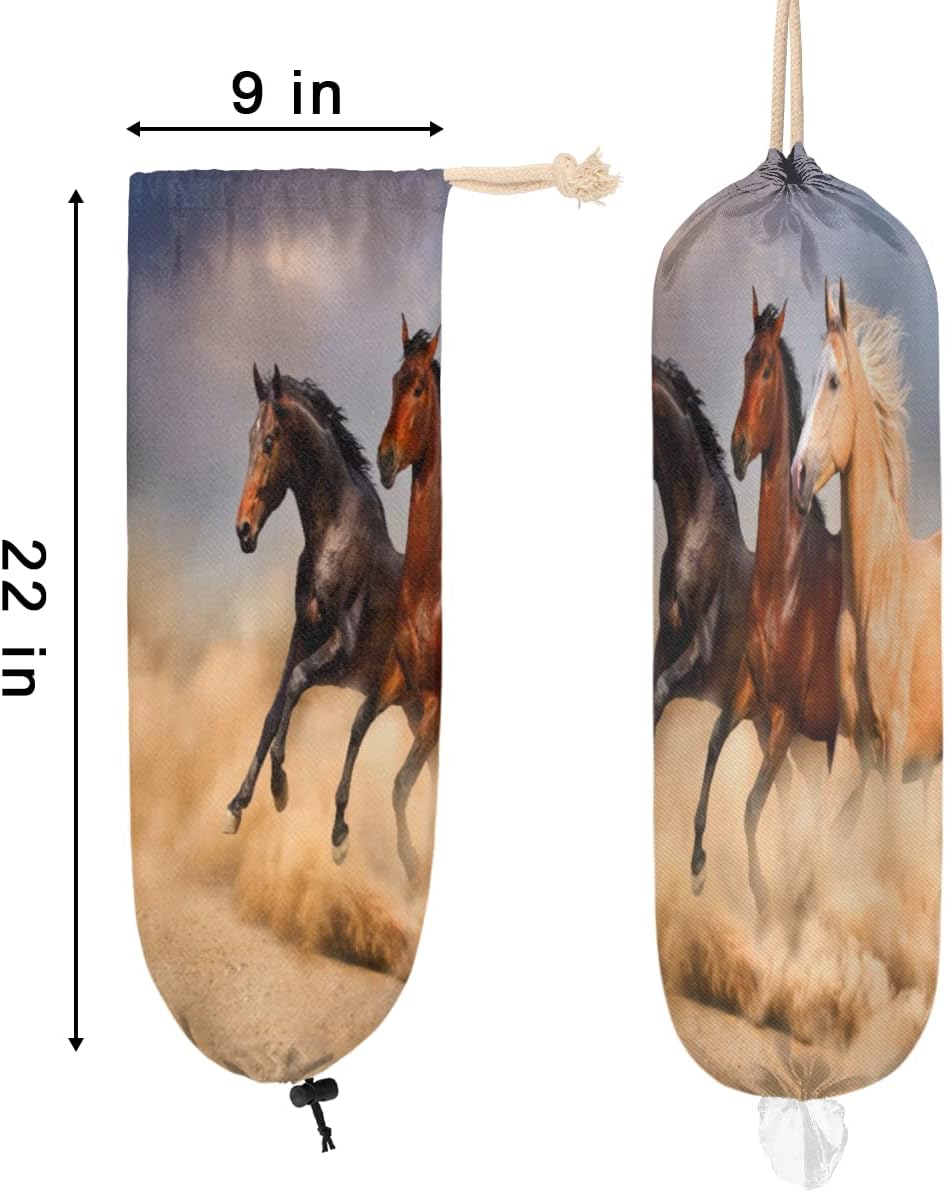 Soporte de bolsa de plástico reutilizable para caballos corriendo de animales, soporte para bolsa de comestibles, lavable, organizador de bolsas de