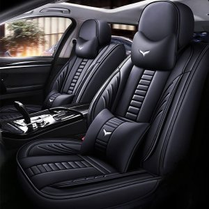 Juego completo de fundas de asiento de automóvil de ajuste universal para KIA Rio 2002-2023, juegos de interiores de automóvil de piel sintética con Juego completo de fundas de asiento de automóvil de ajuste universal para KIA Rio 2002-2023, juegos de interiores de automóvil de piel sintética con