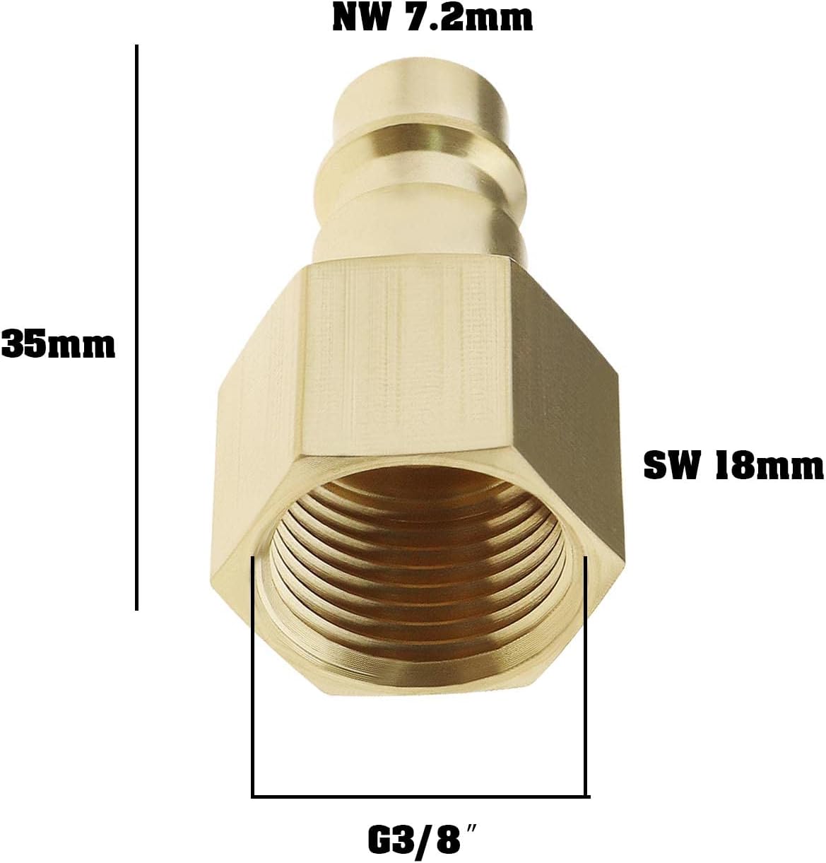 2 pezones de enchufe de aire comprimido NW 7.2 con rosca interna de 38 pulgadas para conexión de aire comprimido, accesorios de manguera de aire,
