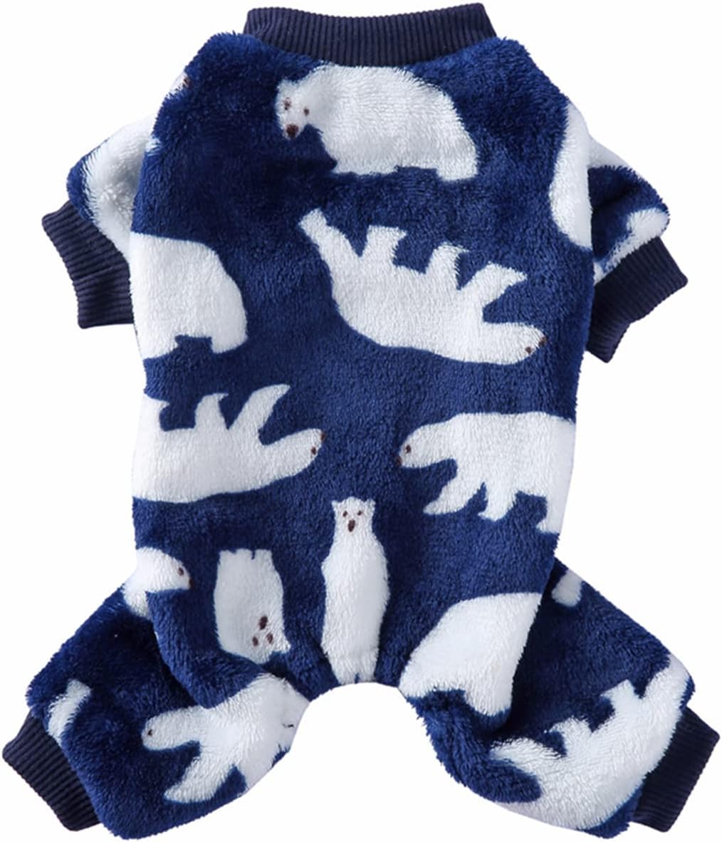 XIAOYU Pijama de invierno cálido para perro, overol de 4 patas para perro con bonito patrón de oso polar para perros pequeños, gatos, Halloween,
