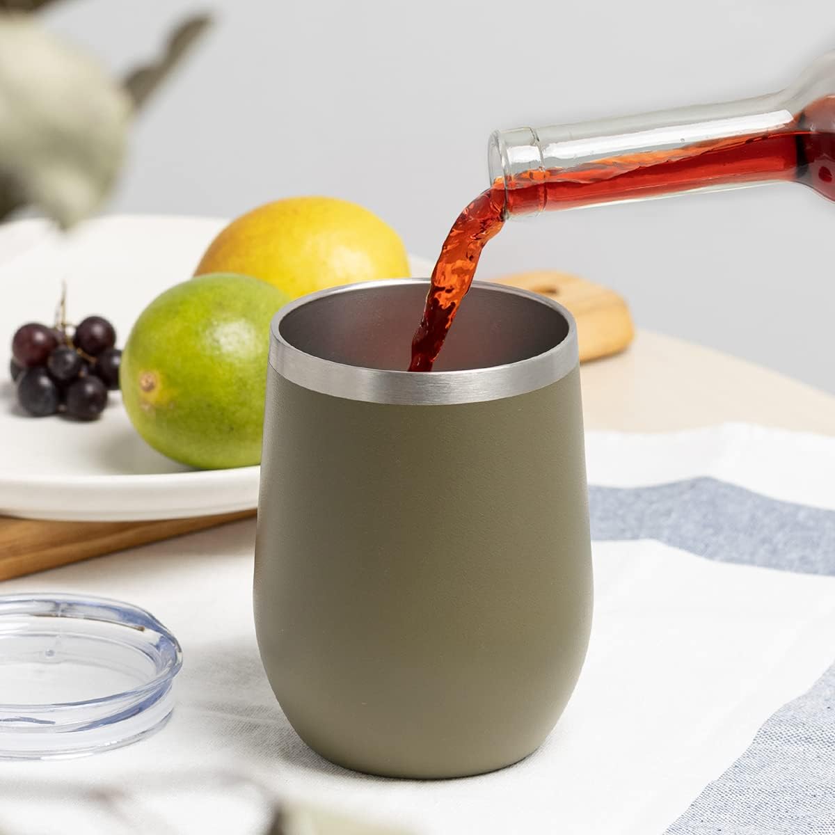 COKTIK Vaso de vino de 12 onzas con tapa aislada, sin tallo, doble pared de acero inoxidable, vaso de viaje para bebidas frías y calientes, vino y