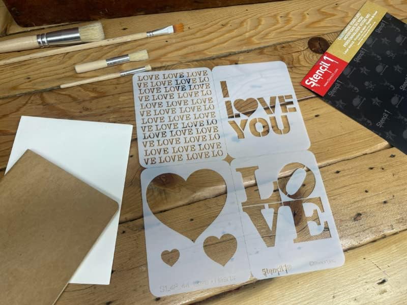 Stencil1 Juego de 4 plantillas de amor, corazones  Atractivas y duraderas plantillas reutilizables de calidad para pintar  Crea plantillas de