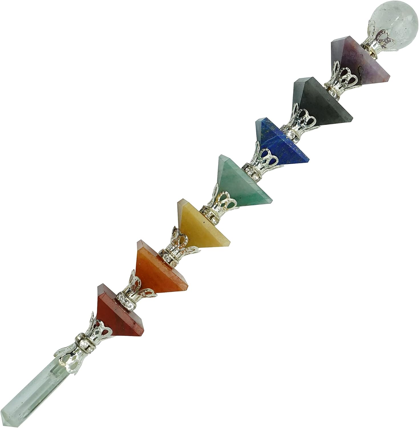 Varita de cristal curativo de 7 chakras  Potente equilibrio de energía y limpieza de aura curativa, espiritual, reiki, meditación, yoga (varita