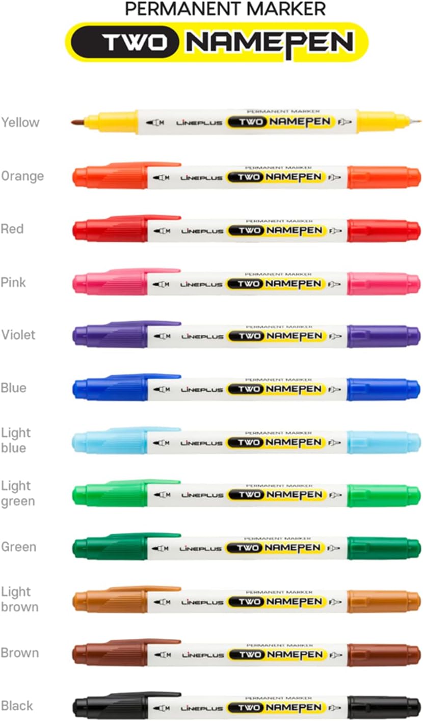 LINEPLUS Marcadores permanentes de doble punta de 12 colores – Puntas finascinceles versátiles para uso en múltiples superficies
