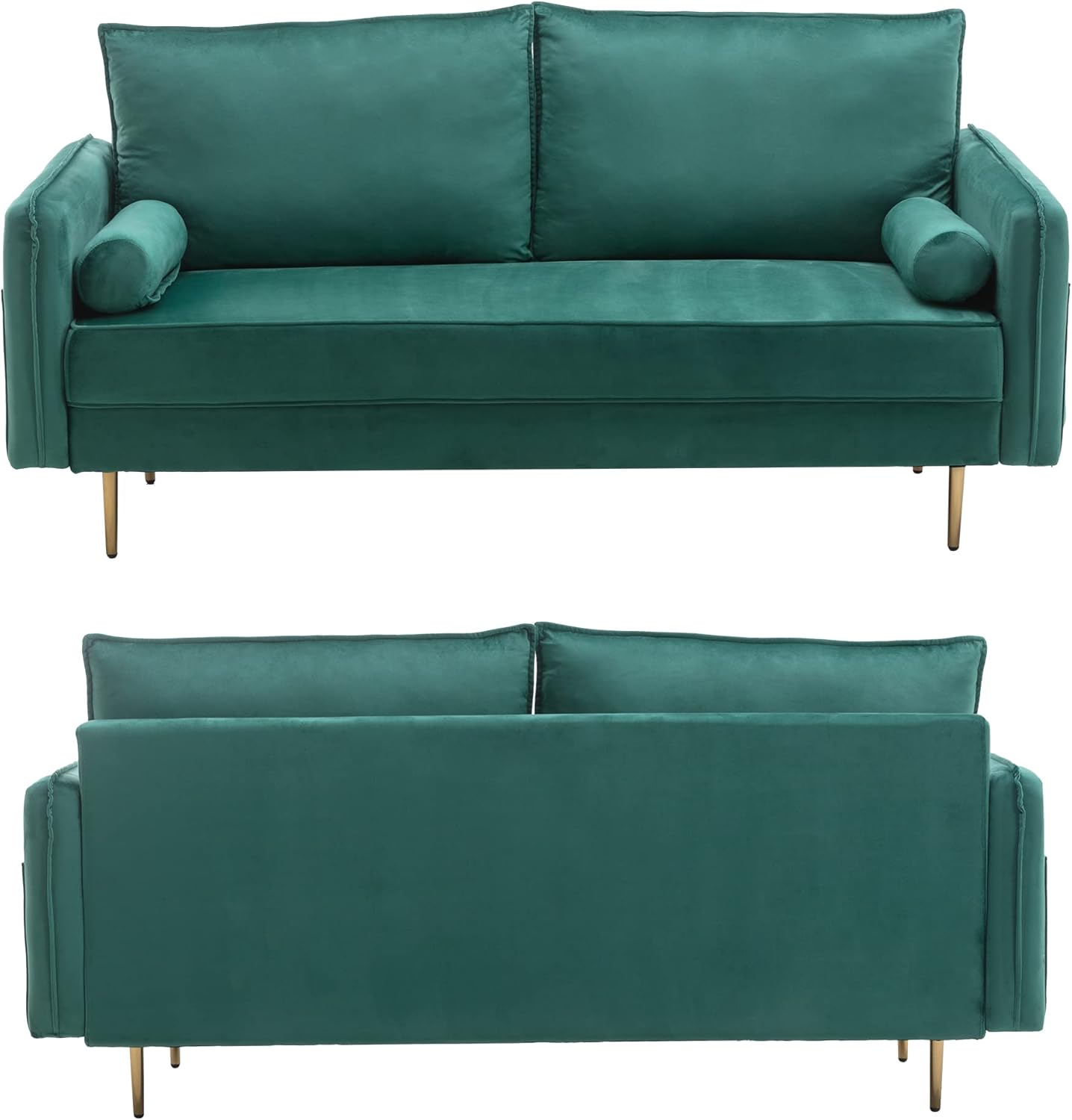 civama Sofá de terciopelo de 70 pulgadas de ancho, sofá de dos plazas tapizado moderno con 2 almohadas y bolsillos laterales, cómodo cojín de
