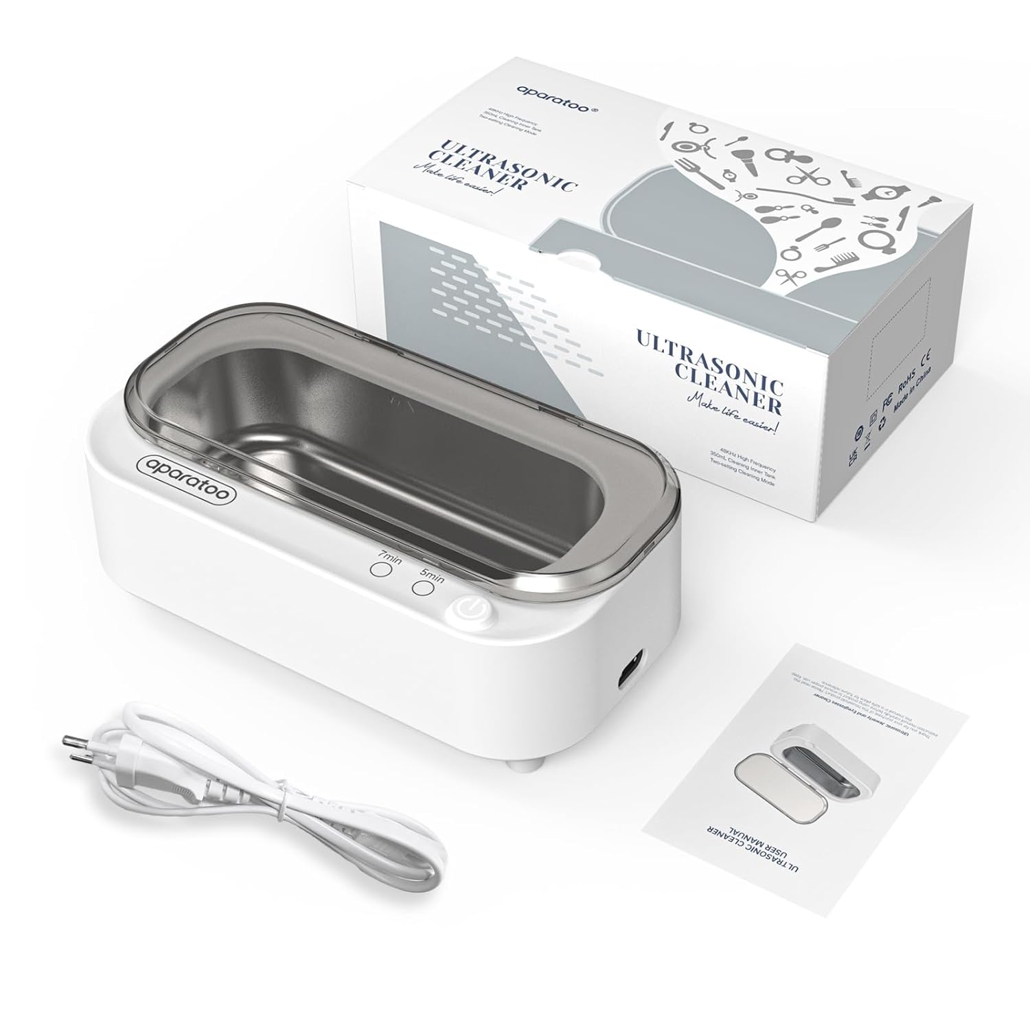 Limpiador ultrasónico de joyas de 11.8 fl oz, 47 KHz portátil profesional para el hogar, máquina de limpieza ultrasónica para joyas, gafas, relojes,