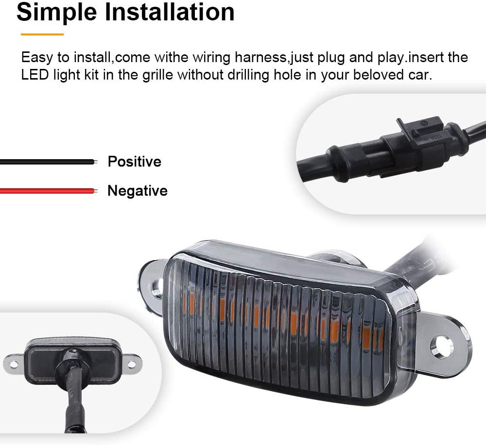 Sidaqi 4 luces LED de 12 W ámbar para rejilla delantera de automóvil, luces de circulación diurna ámbar, DRL, cubierta de parachoques delantero,