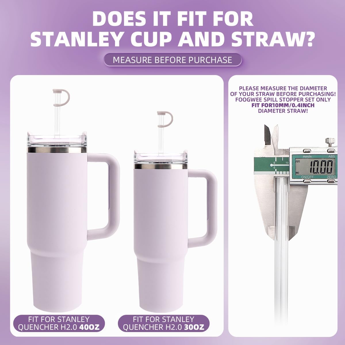 Paquete de 6 popotes de repuesto reutilizables de 12 pulgadas para vaso Stanley Quencher H2.0 de 4030 onzas con asa, con juego de tapones para