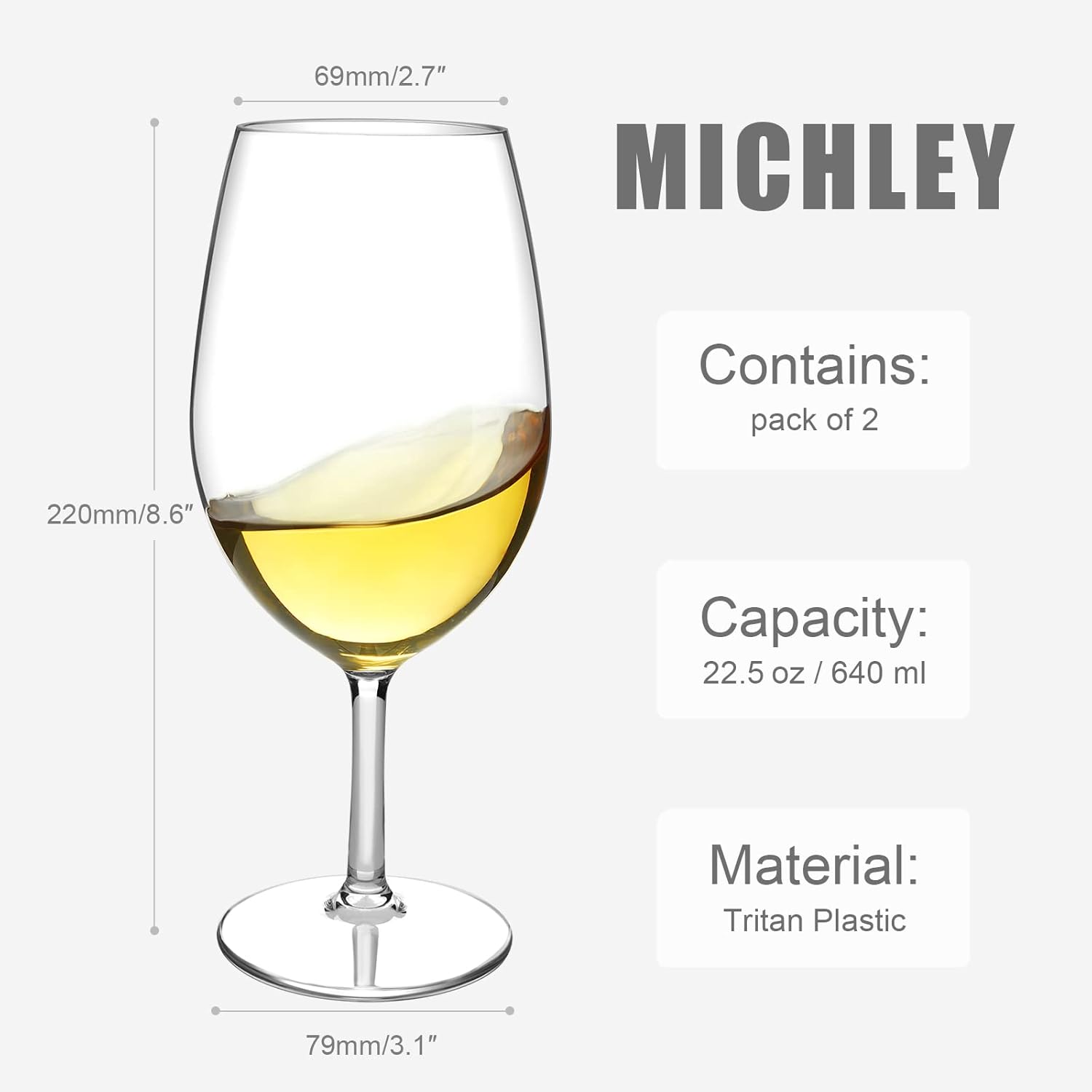 MICHLEY Juego de 2 copas de vino gigantes irrompibles (21.5 onzas), sin BPA, de plástico Tritan de gran tamaño, aptas para lavavajillas