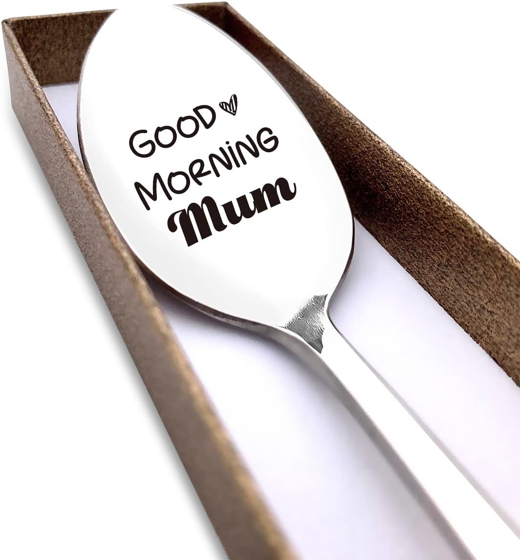 Cuchara grabada con texto en inglés “Good Morning Mum Spoon”, regalo divertido para mamá, madre, helado, té, café, cereales, el mejor regalo de