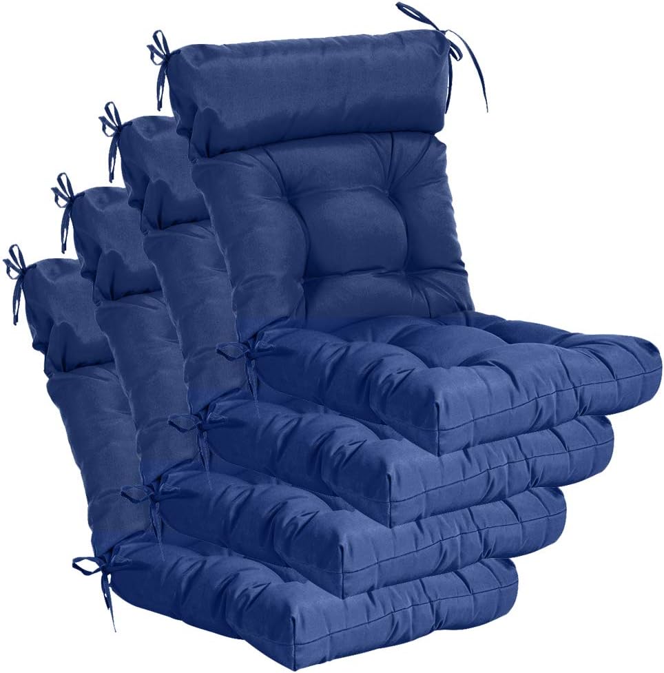 QILLOWAY Cojín para silla de respaldo alto para interiores y exteriores, acolchonados, cojines de repuesto, paquete de 4 unidades (azul marino)