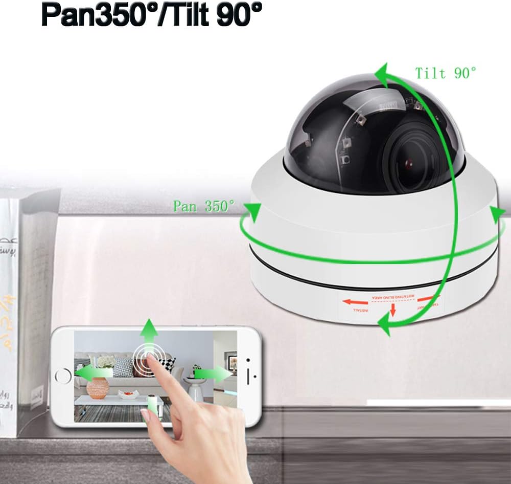 Alptop Al aire libre 8MP 4K PTZ IP POE Dome Cámara de seguridad de techo Pan Tilt 5x Zoom óptico 100 pies IR visión nocturna detección de movimiento