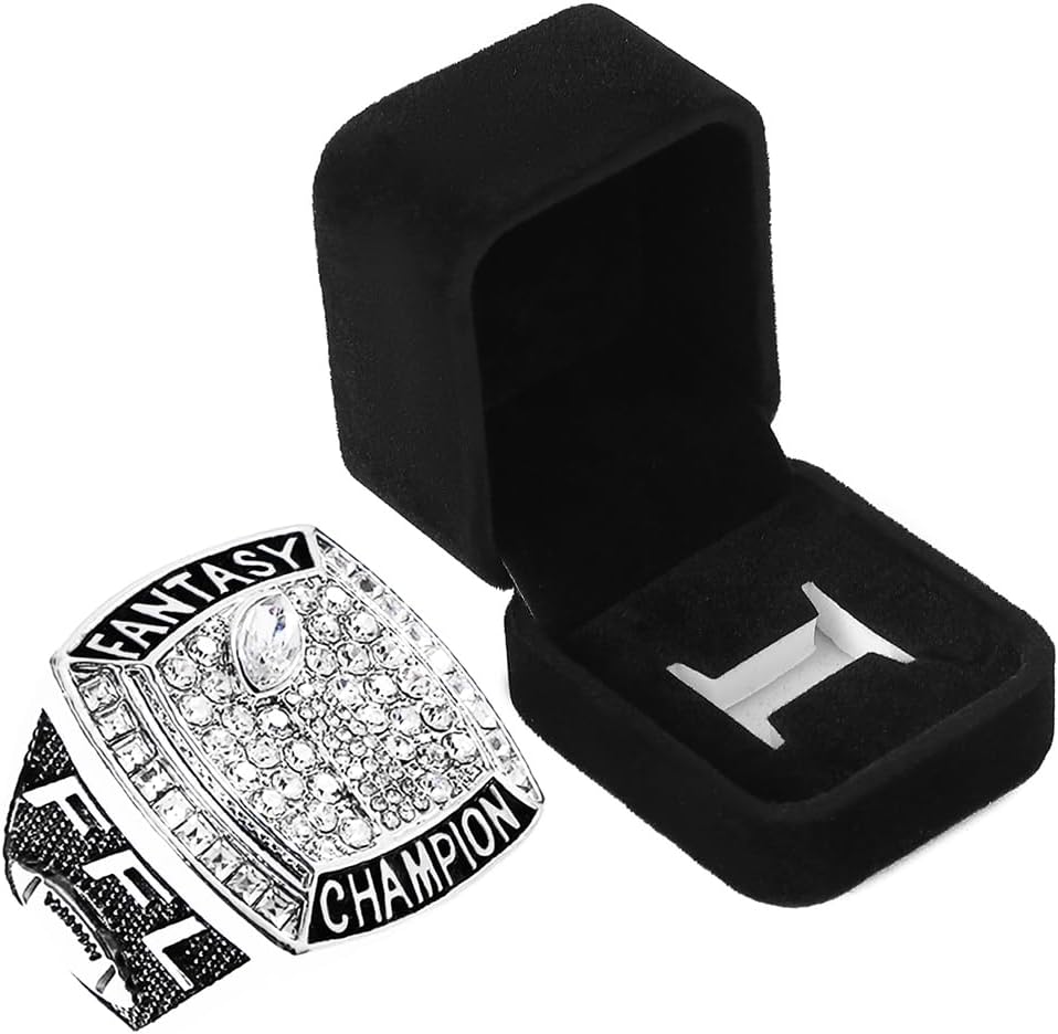 Fantasía Fútbol Anillo Trofeo Premio Premio Deporte MVP Ganador FFL League Champion Ring Con caja