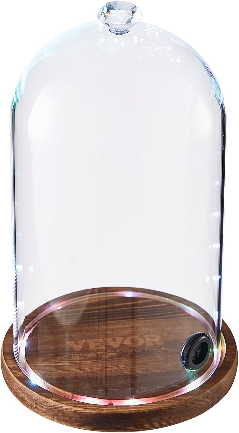VEVOR Cloche para fumar, cubierta de cúpula de vidrio de 6.9 pulgadas con base de madera, pistola de ahumador, infusor de humo accesorio para