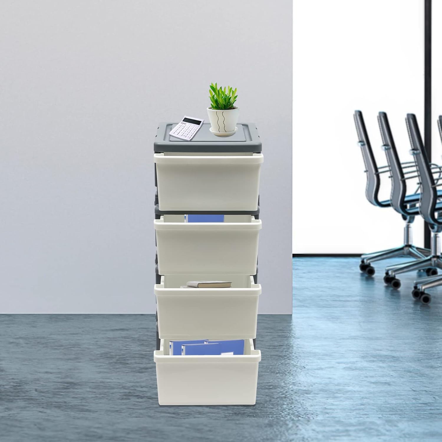 Carrito de almacenamiento de plástico con 4 cajones, carrito de almacenamiento de plástico rodante, carrito de almacenamiento con ruedas para