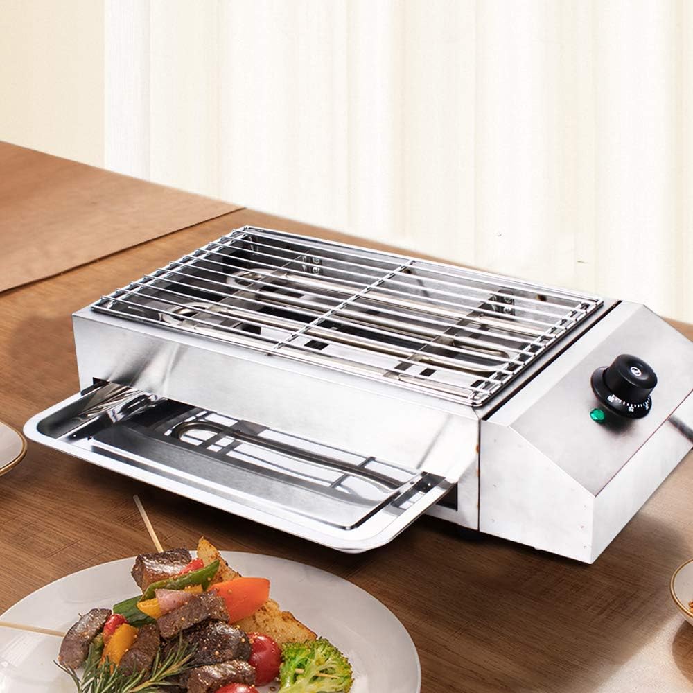 Parrilla eléctrica portátil sin humo, parrilla eléctrica para interiores, control de temperatura, plancha de alimentos de acero inoxidable para