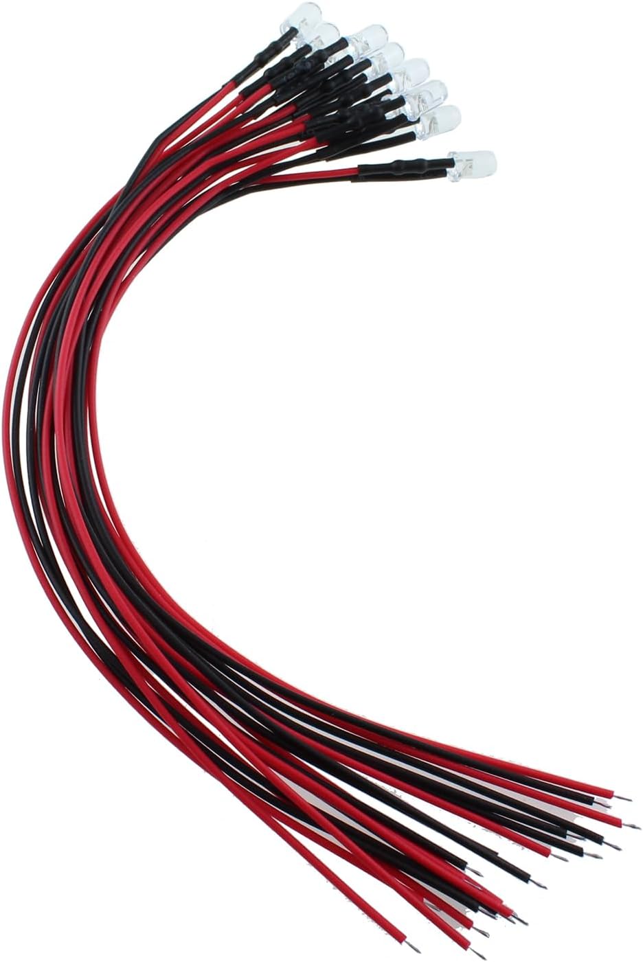 20pcs 0.118 in pre cableado LED, blanco DC3-5V lente transparente, diodos emisores de luz