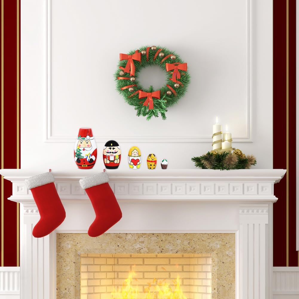 Winterworm Juego de 5 muñecas anidables de Navidad, regalo de Papá Noel, soldado, ángel, alce, madera, Matryoshka, manualidades, muñeca de anidación