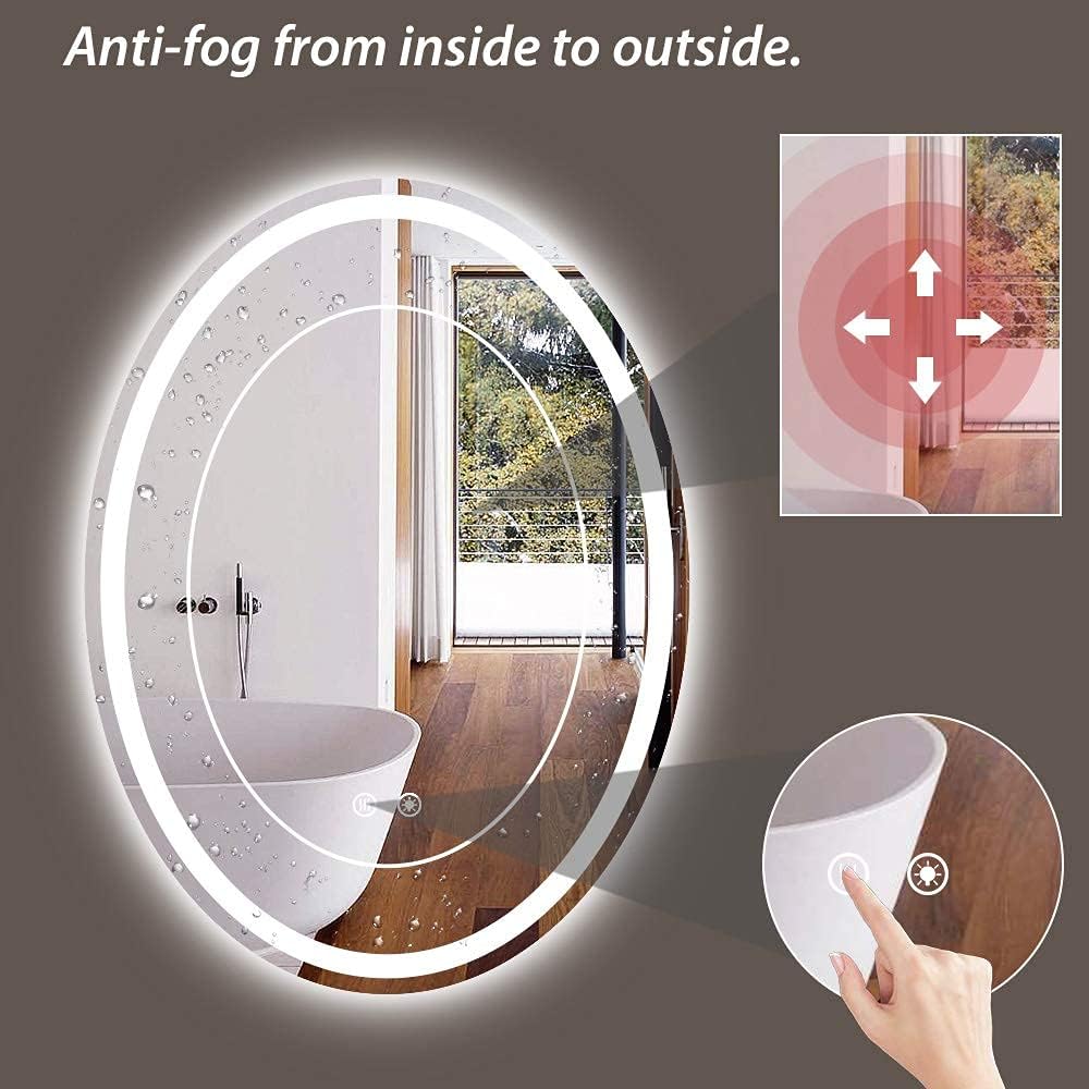 TokeShimi Espejo de baño LED ovalado de 24 x 32 pulgadas, espejo iluminado antivaho, espejo retroiluminado para baño, espejo regulable para montaje
