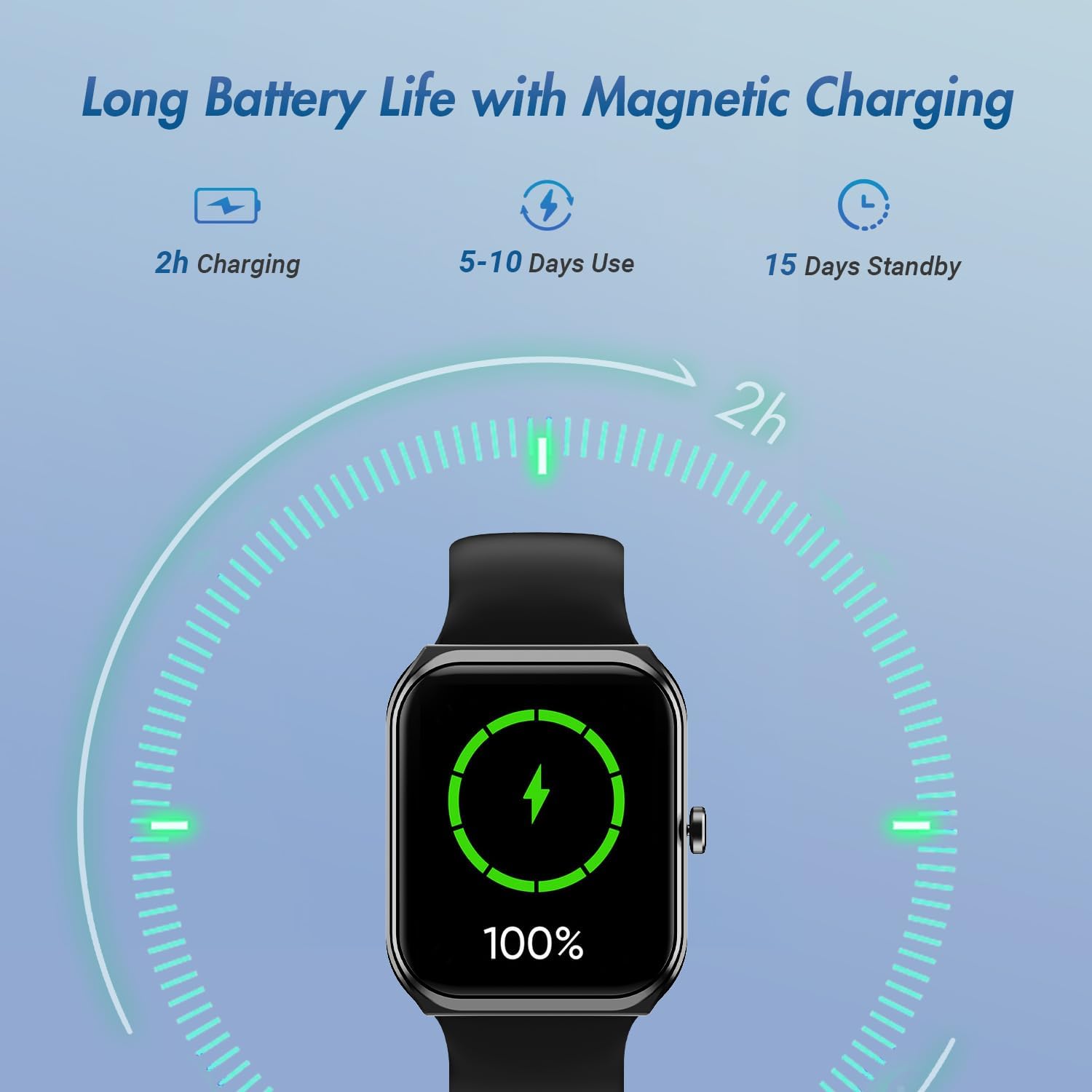 MXQ Reloj inteligente de fitness para mujeres y hombres, Android iOS iPhone, pantalla grande de 1.91 pulgadas, carcasa de aluminio negro con correa