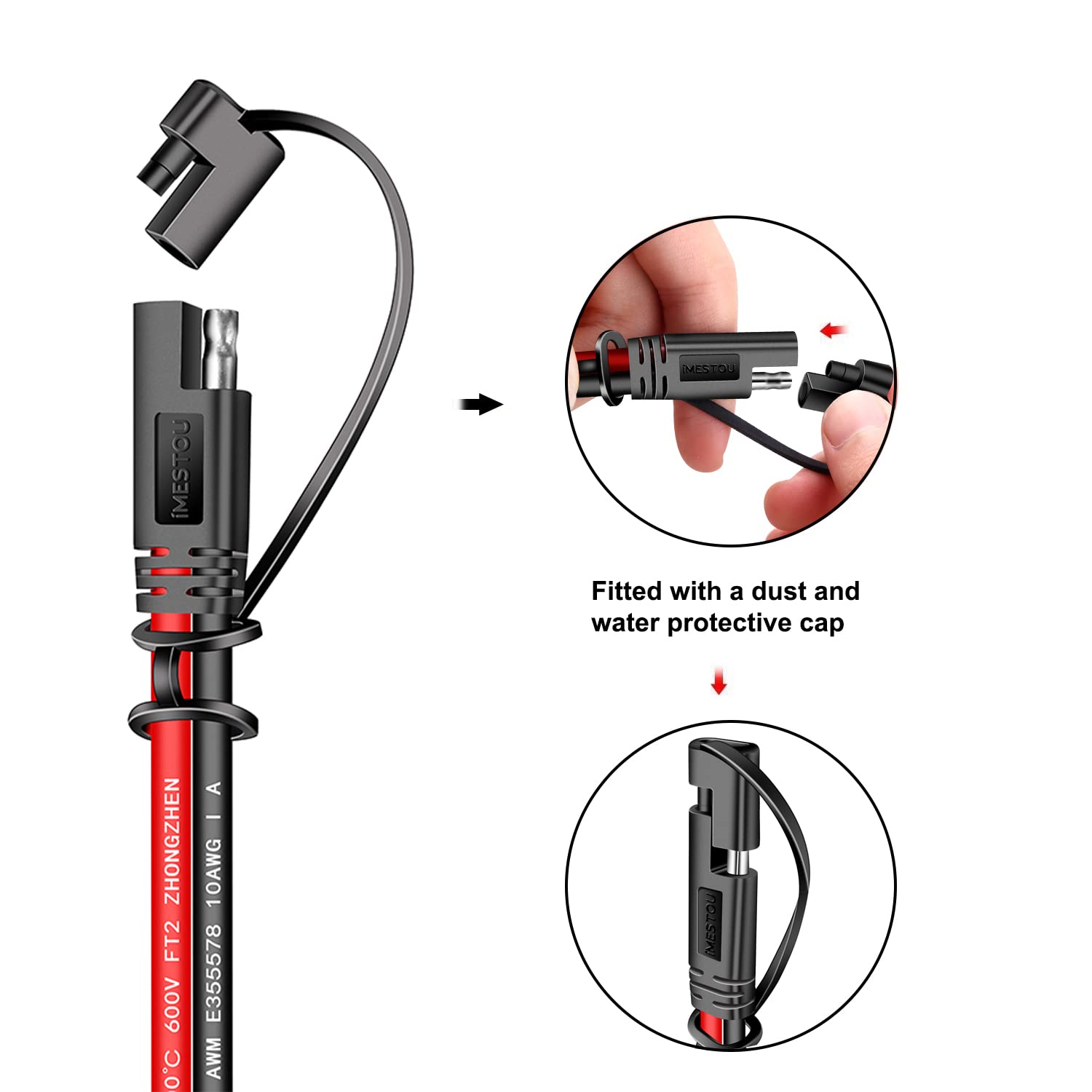 iMESTOU Arnés de terminal SAE a anillo tórico de 10 AWG, enchufe de desconexión rápida de 2 pines, arnés de terminal de ojal, cable de carga, cable
