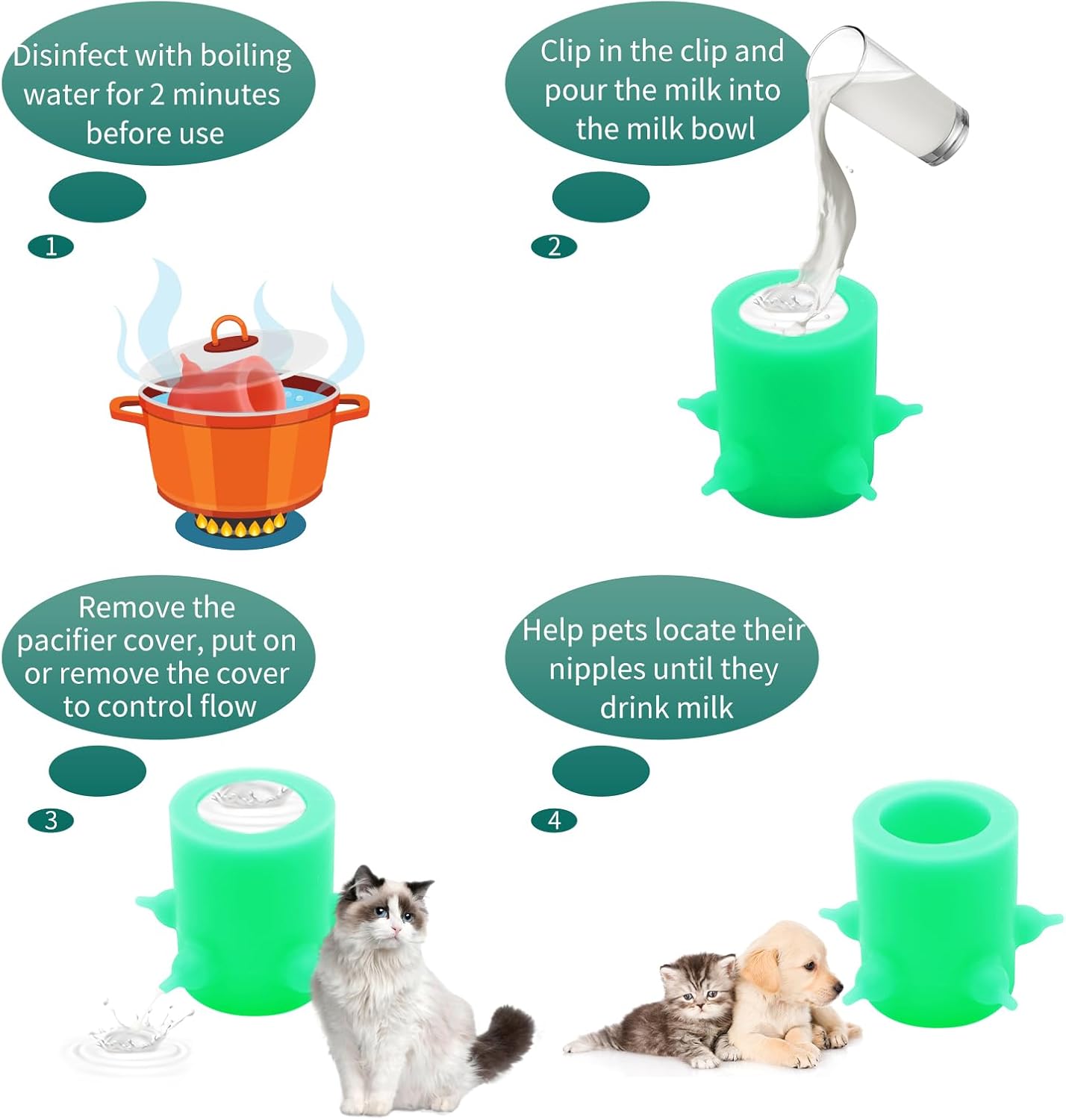 Cuenco para cachorros, comedero de leche de sílice para mascotas, alimentación ajustable en altura para bebés, mascotas, cachorros, gatitos, gatos,
