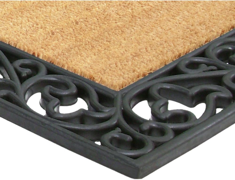 Nedia Home Borde Acanthus con felpudo semicircular de gomafibra de coco, 22 x 36 pulgadas, monograma L