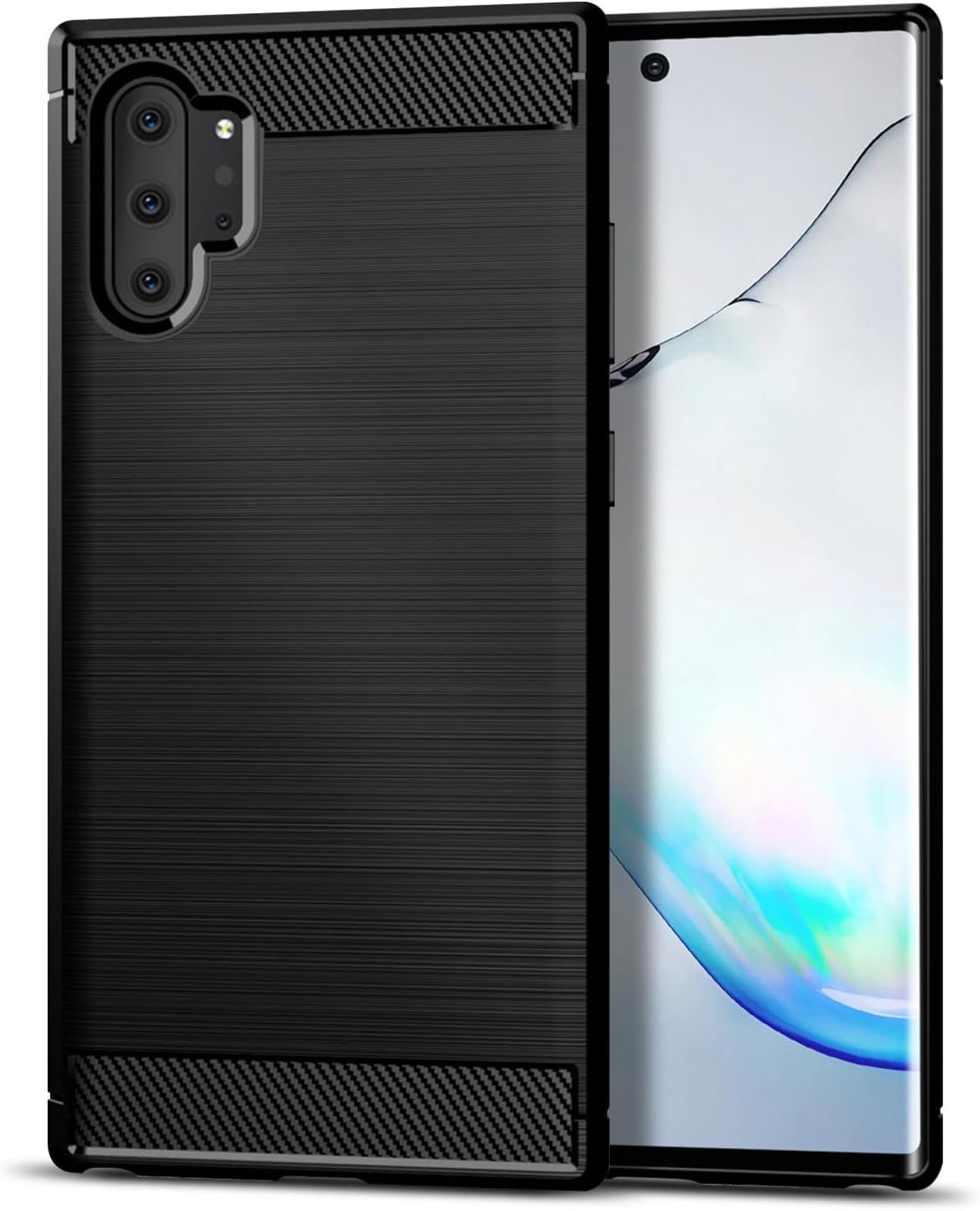 Funda compatible con Samsung Galaxy Note 10 Plus, funda delgada para teléfono con absorción de golpes, funda protectora de goma TPU de fibra de