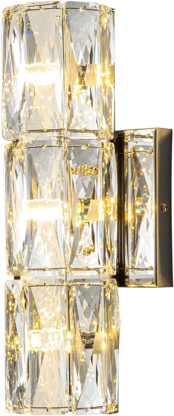 Qaupoee Lámpara de pared de cristal de 3 luces de mediados de siglo, moderna lámpara de pared de metal de acero inoxidable plateado para dormitorio,