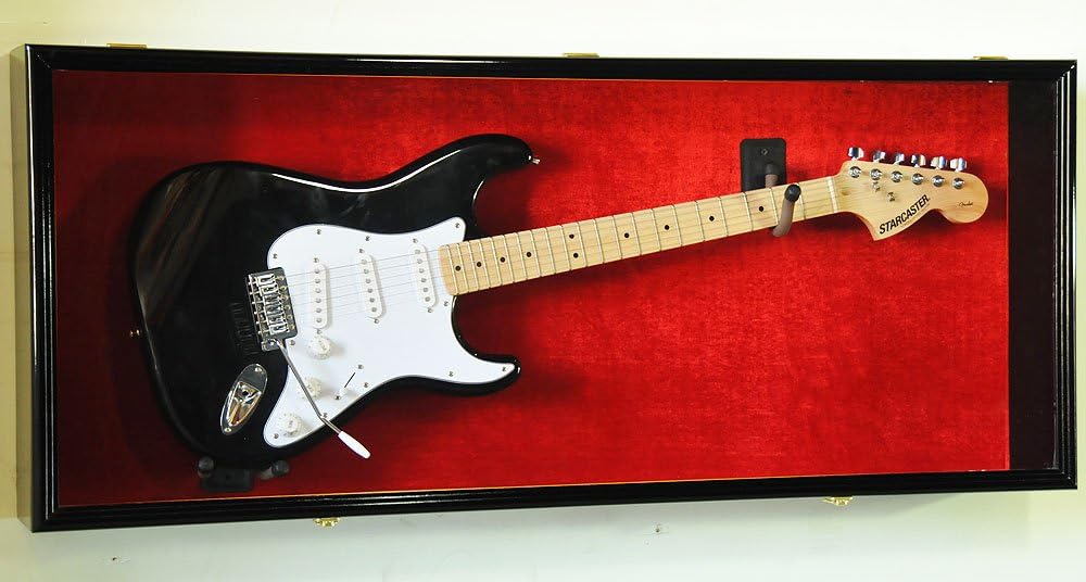 Vitrina de guitarra para guardabarros o acústicos con protección UV, bloqueable con montaje horizontal, color negro